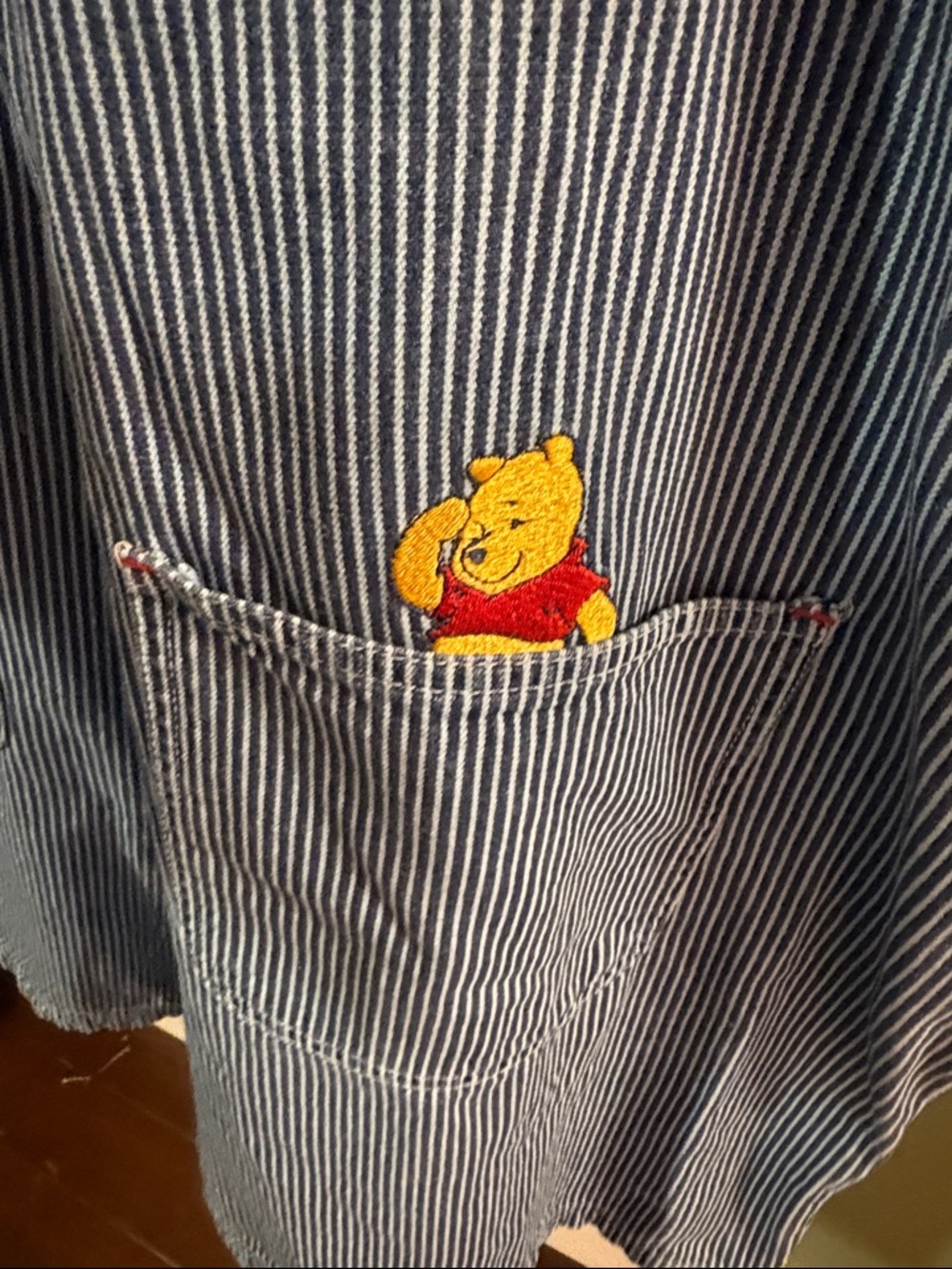 Vintage Women’s Plus Blue Striped Short Overalls with Winnie the Pooh Embroidery - Picture 7 of 8